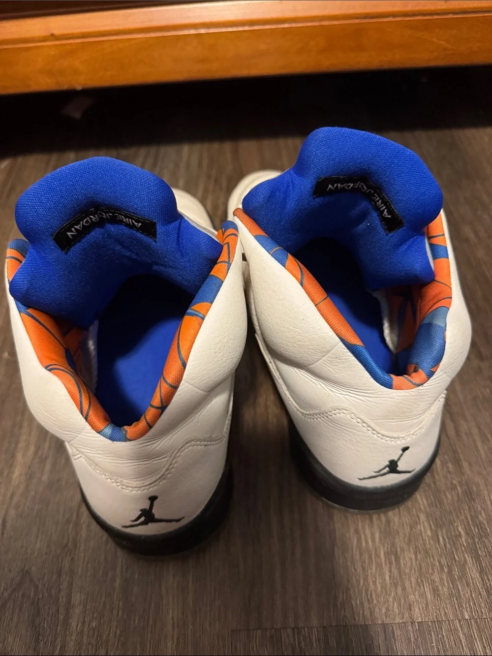 Jordan Retro High-Top Sneakers in White, Blue & Orange